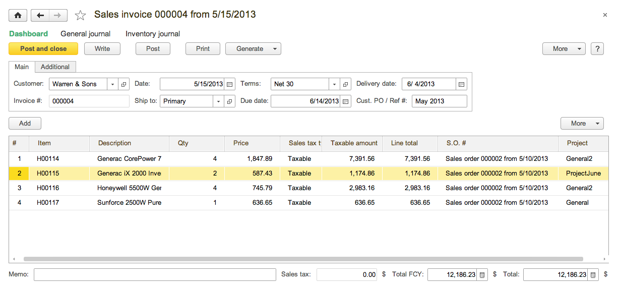 sales invoicing