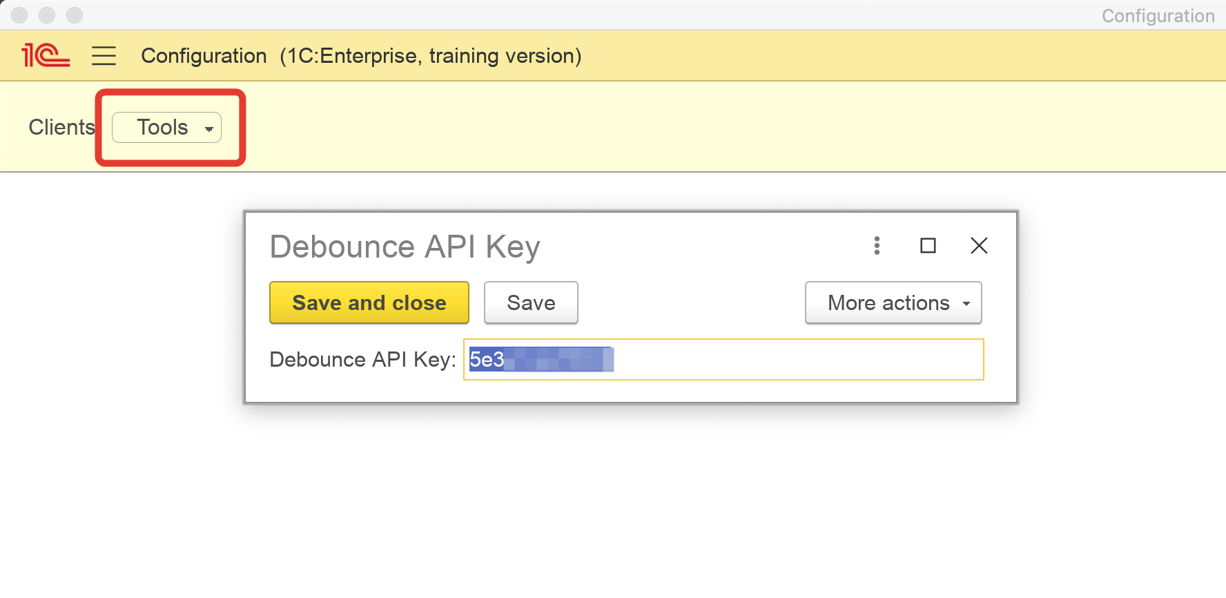 Tools->Debounce API Key